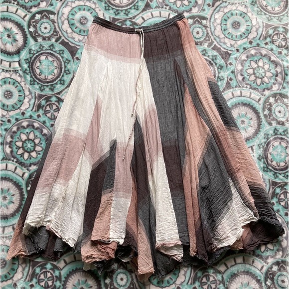 Sundance Boho Long Layered Peasant Skirt Lagenlook Women XS Pink Gray Plaid - Picture 6 of 13
